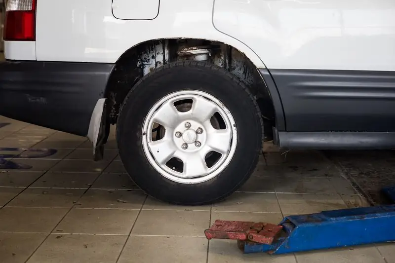Car raised on a jack